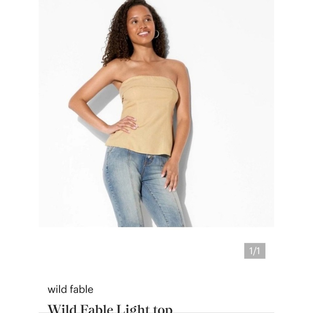 Wild Fable Beige Linen Blend Strapless Fold Over Tube Top Smocked Back‎ Large